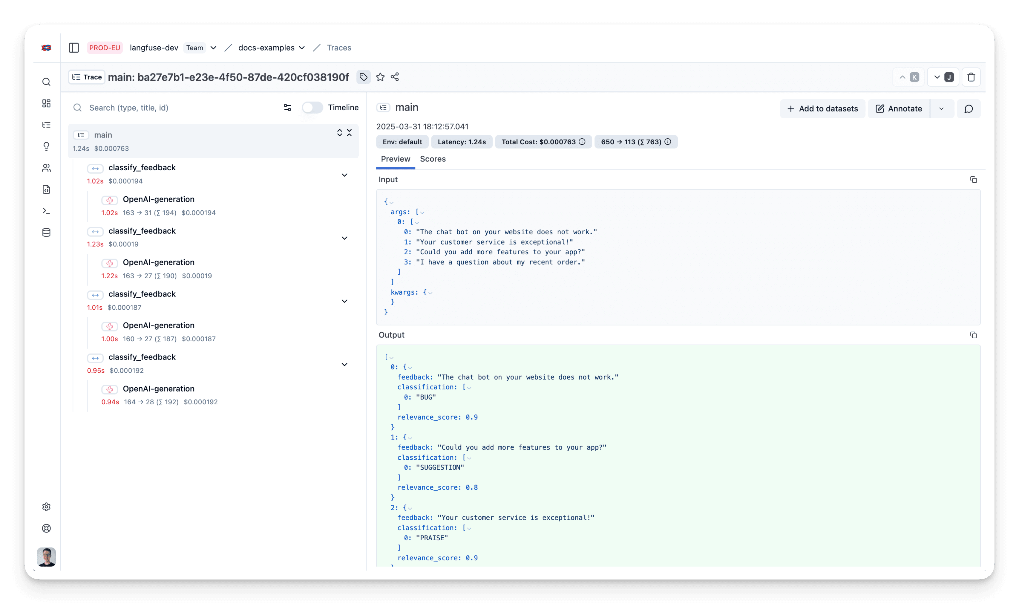 Instructor Trace in Langfuse